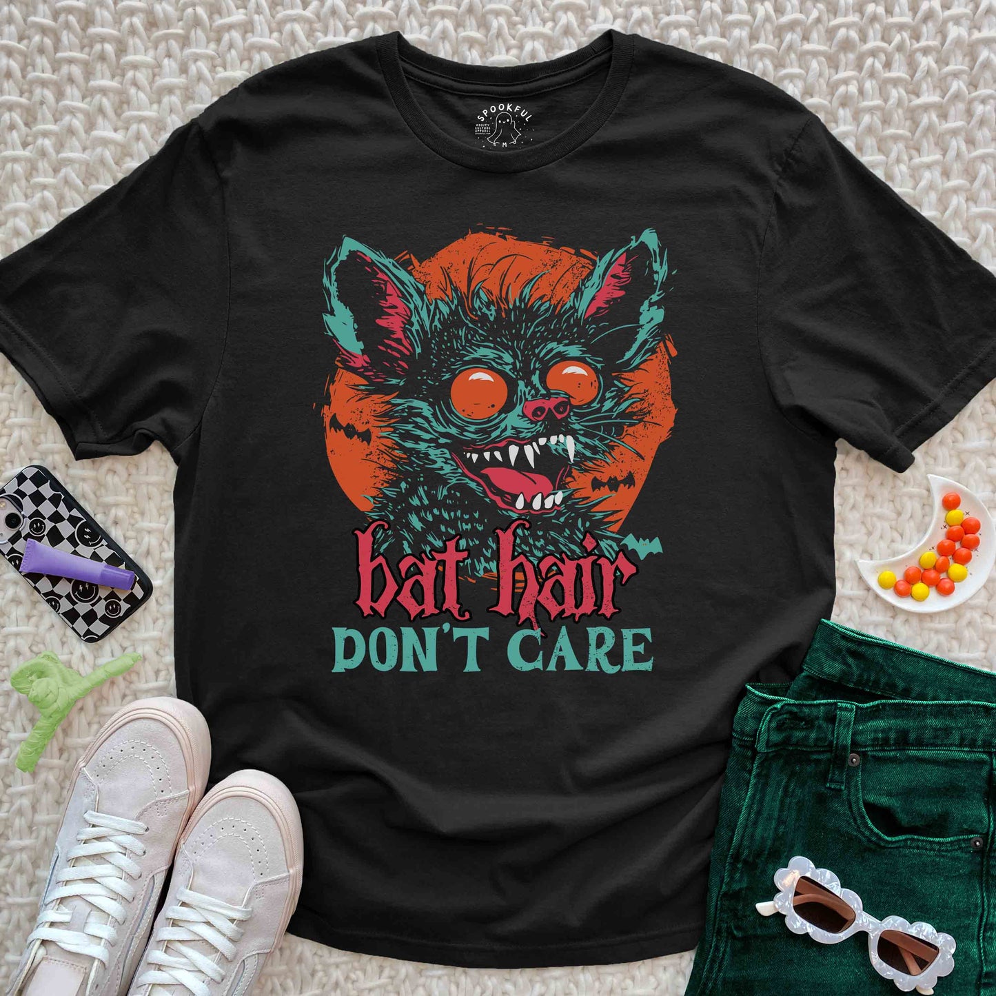 Bat Hair Don't Care Tee - Spooky Bat T-Shirt