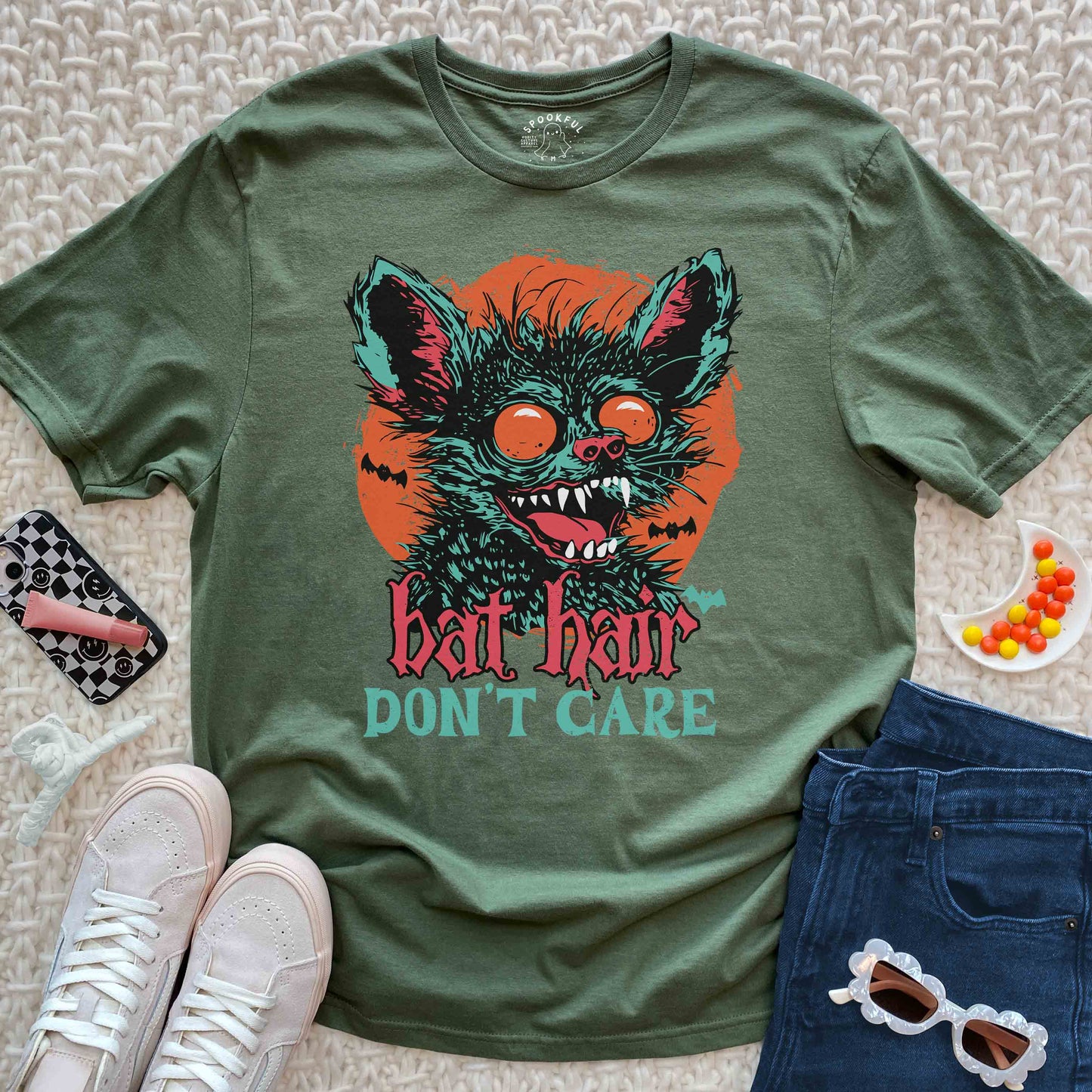 Bat Hair Don't Care Tee - Spooky Bat T-Shirt