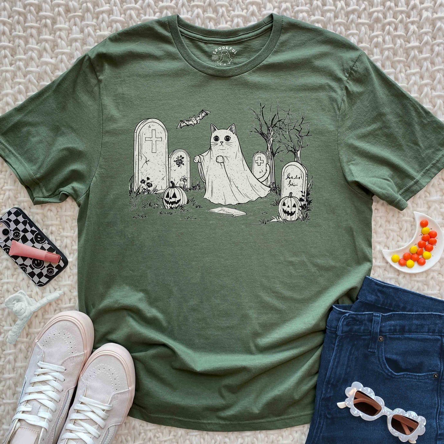Feline Phantom Tee - Graveyard Cat T-Shirt