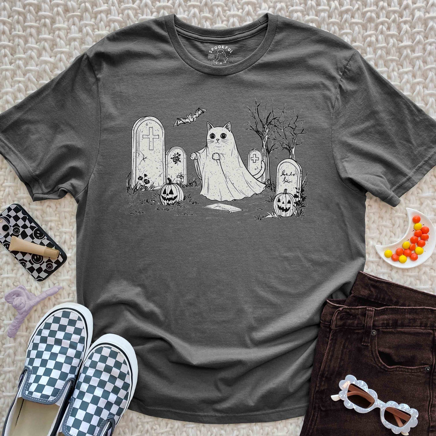 Feline Phantom Tee - Graveyard Cat T-Shirt