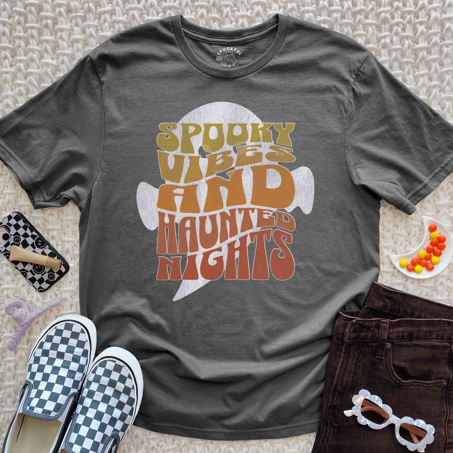 Haunted Nights Tee - Retro Halloween Spooky T-Shirt