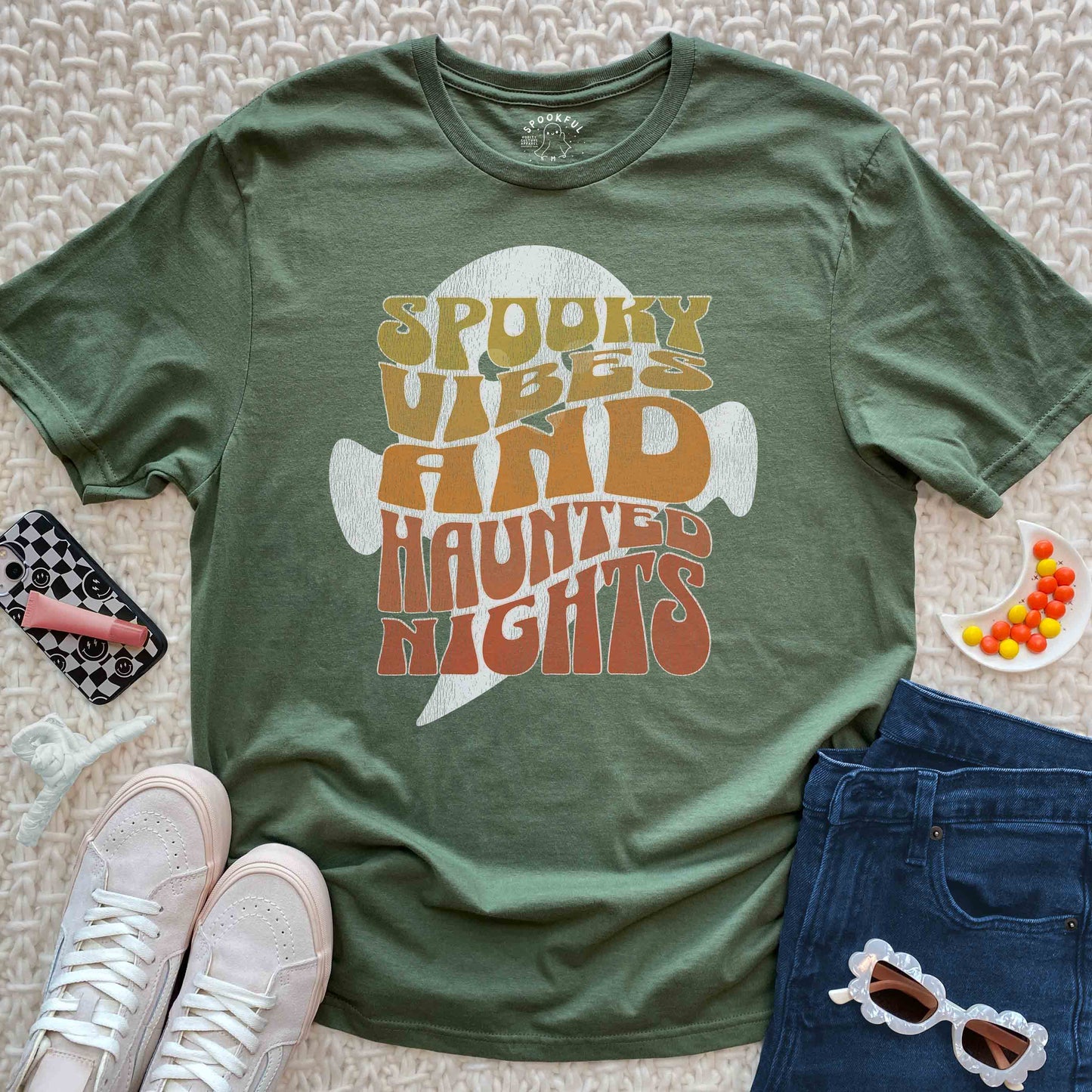 Haunted Nights Tee - Retro Halloween Spooky T-Shirt