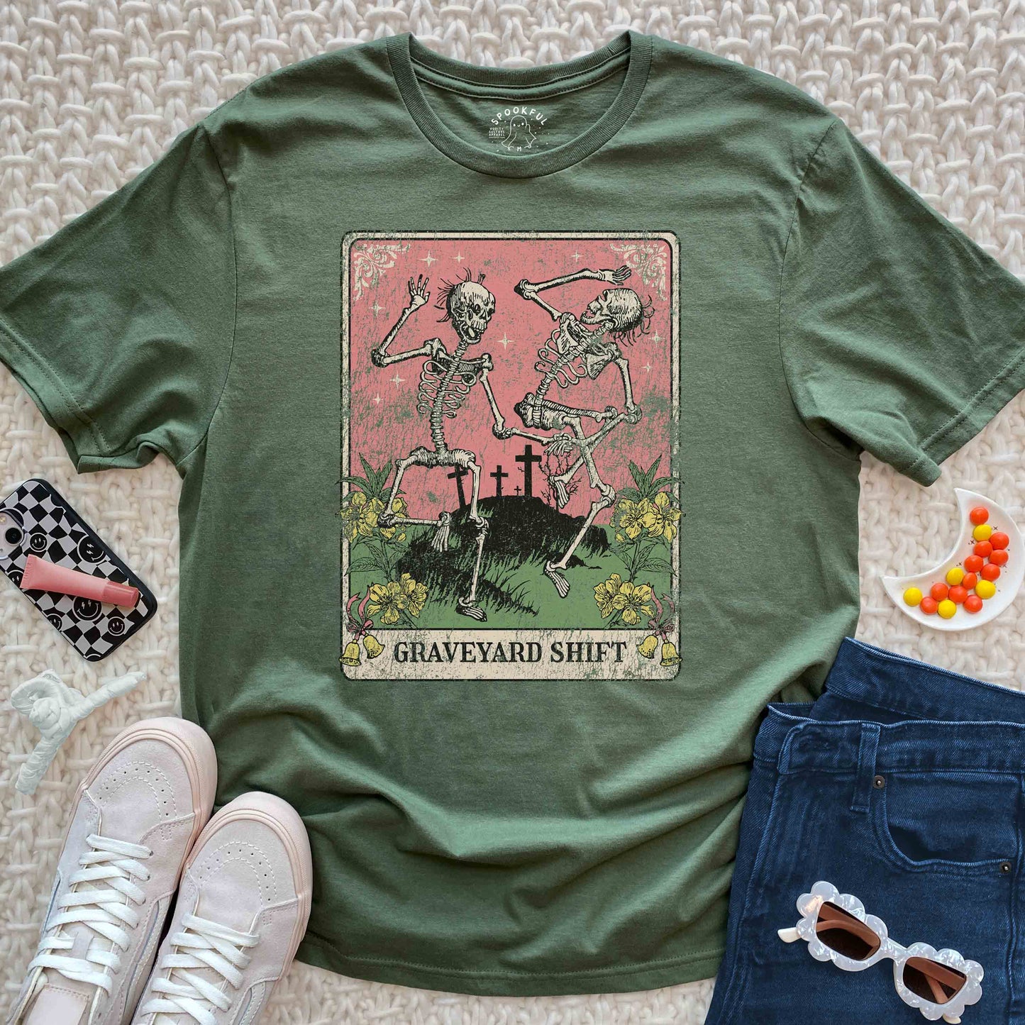 Graveyard Shift Tee - Tarot Dancing Skeleton T-Shirt