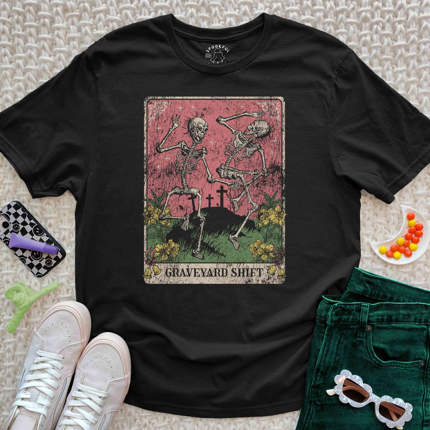 Graveyard Shift Tee - Tarot Dancing Skeleton T-Shirt