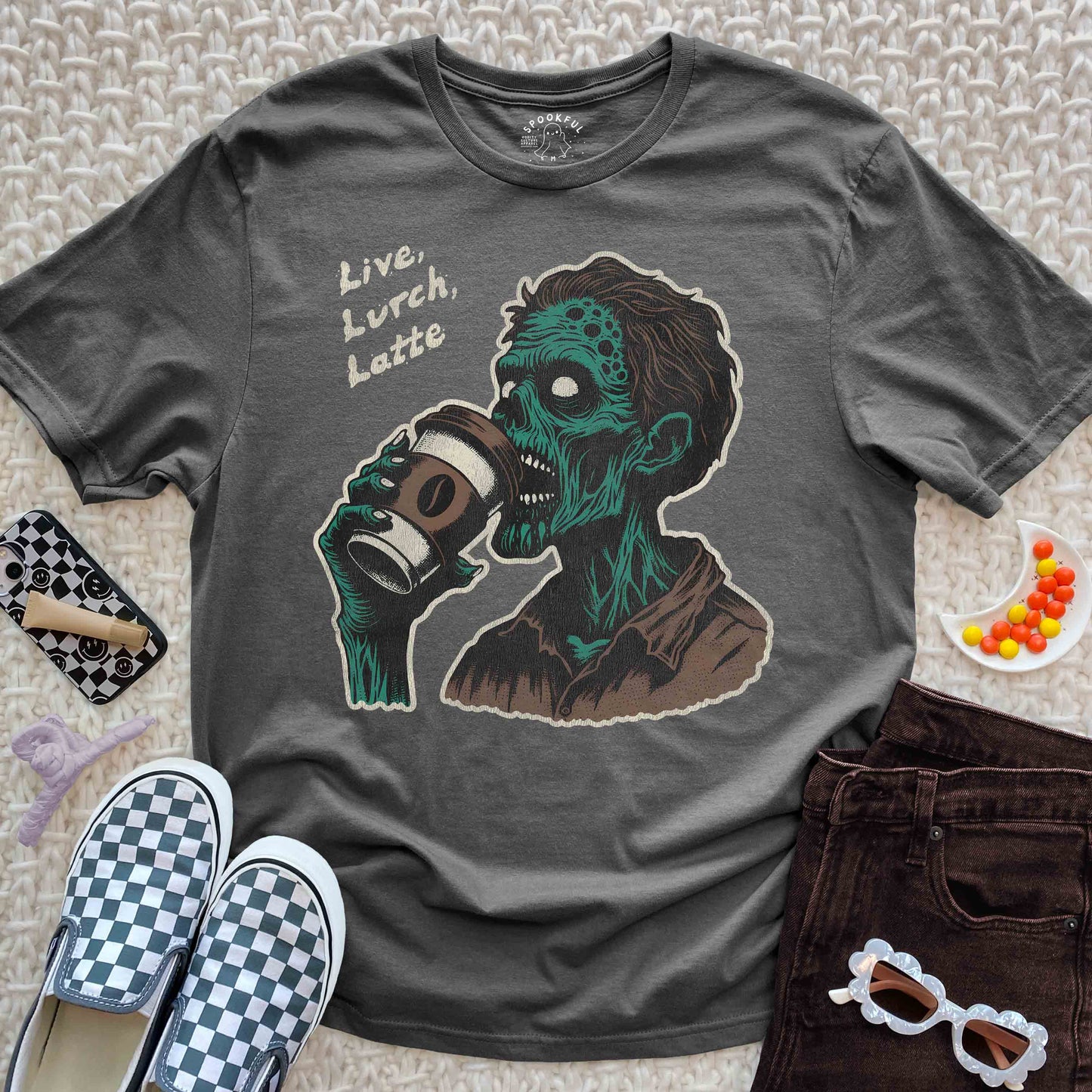 Live, Lurch, Latte Tee - Zombie Coffee Lover T-Shirt