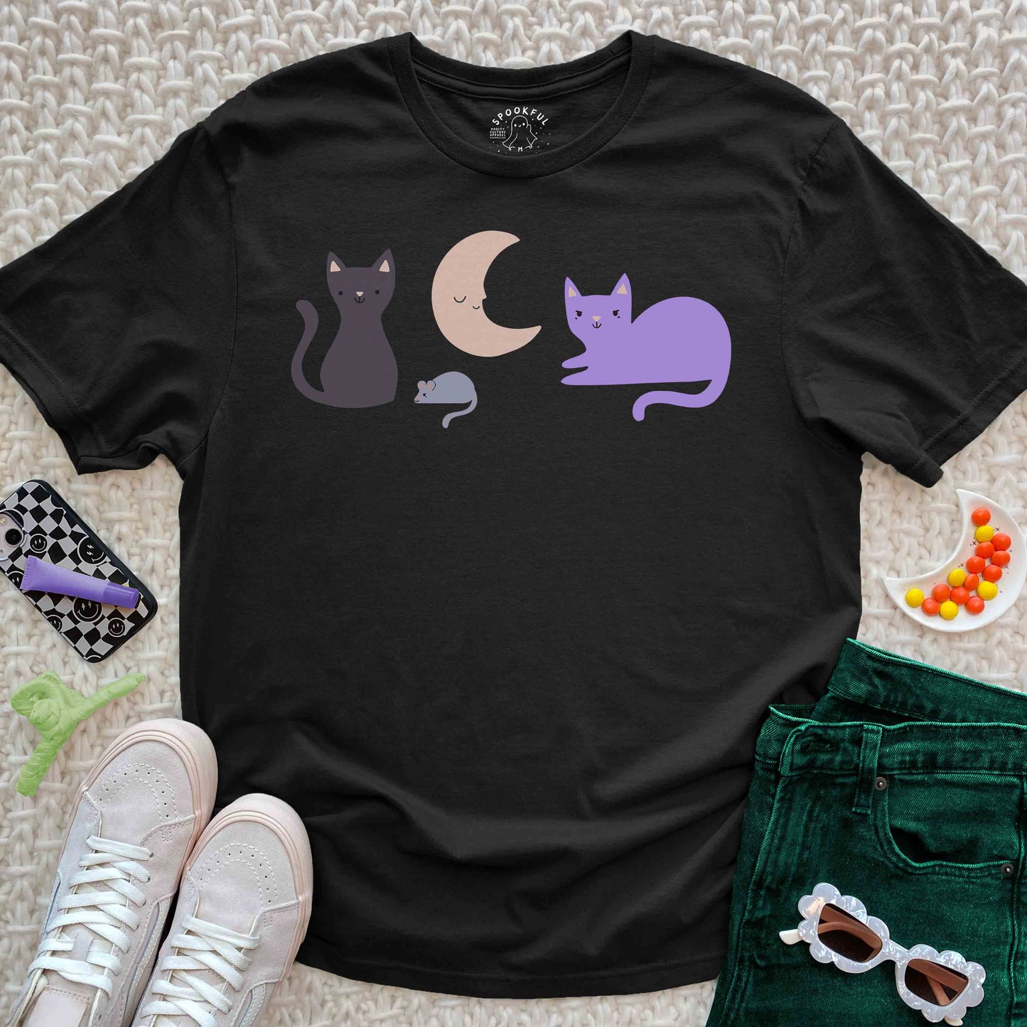 Moonbeam Meows Tee - Cat Mouse Moon T-Shirt