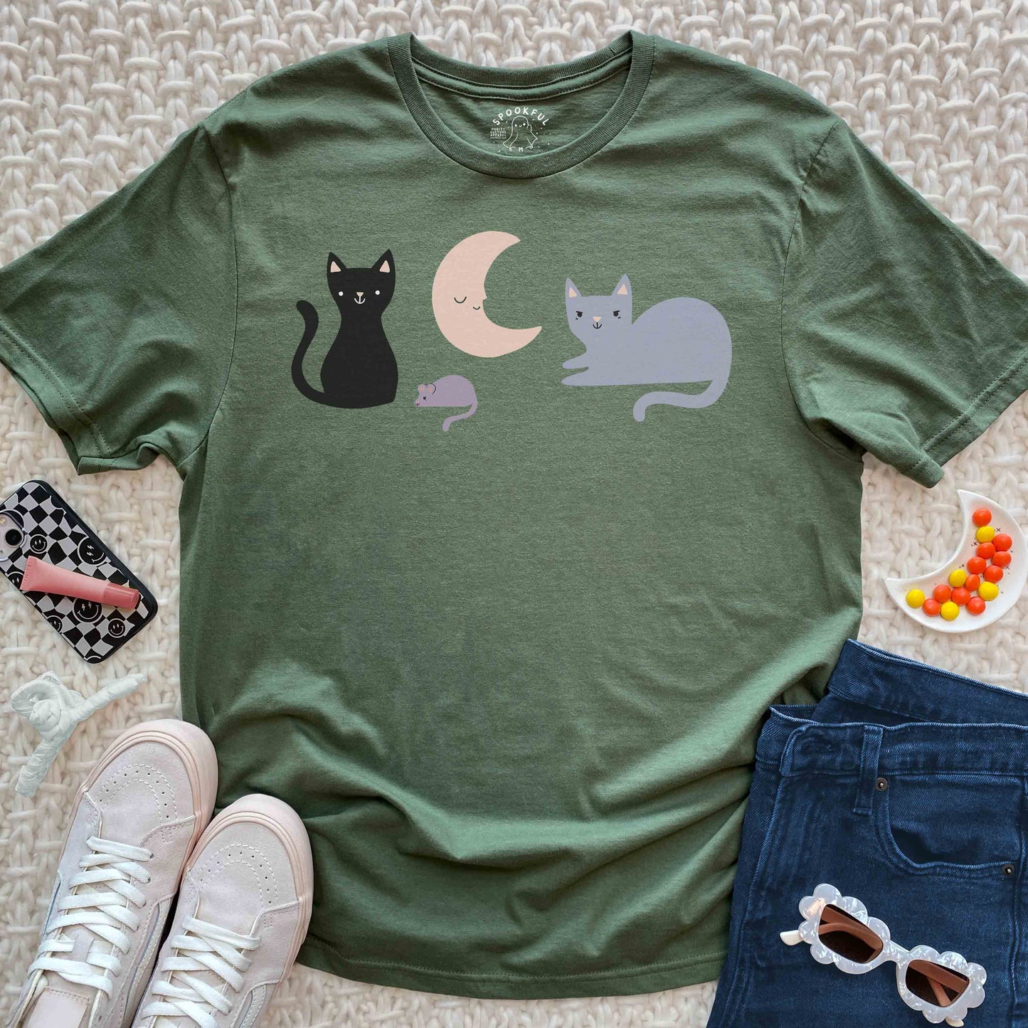 Moonbeam Meows Tee - Cat Mouse Moon T-Shirt
