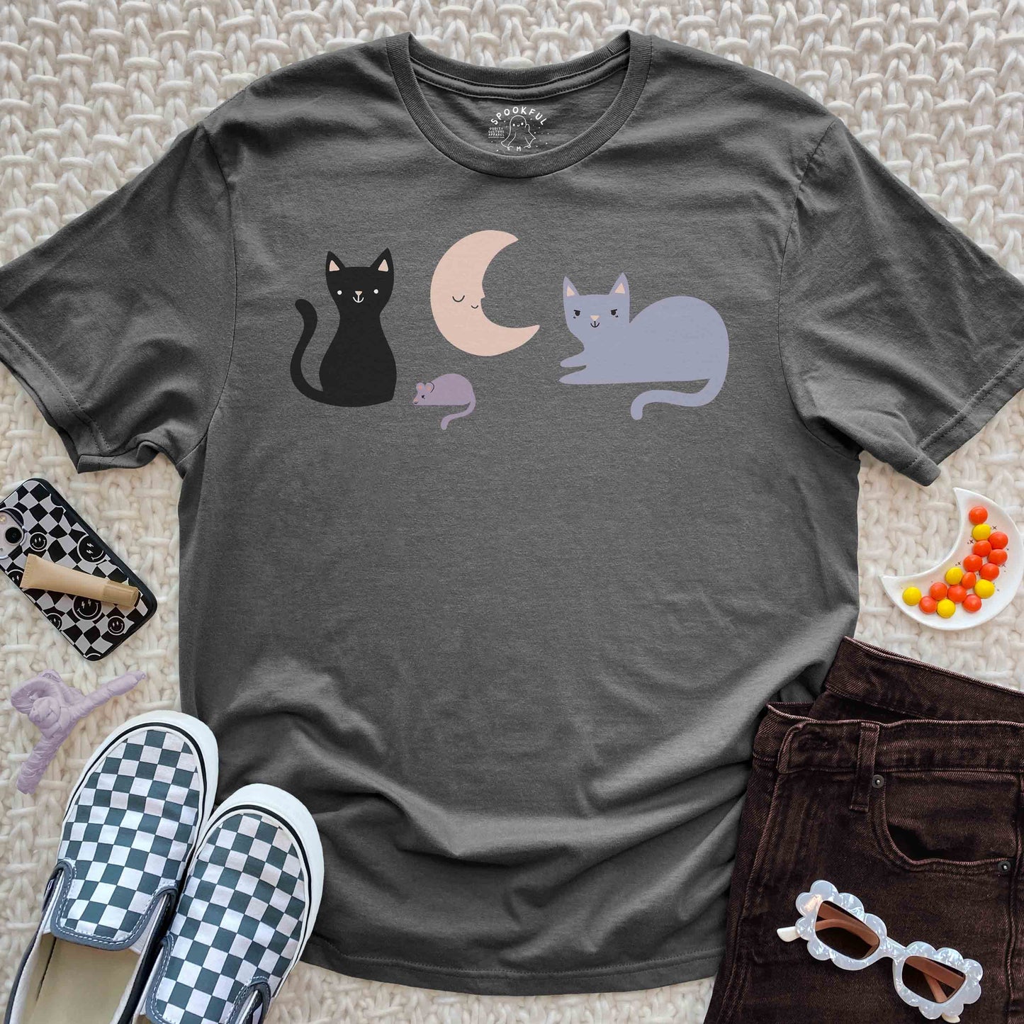 Moonbeam Meows Tee - Cat Mouse Moon T-Shirt