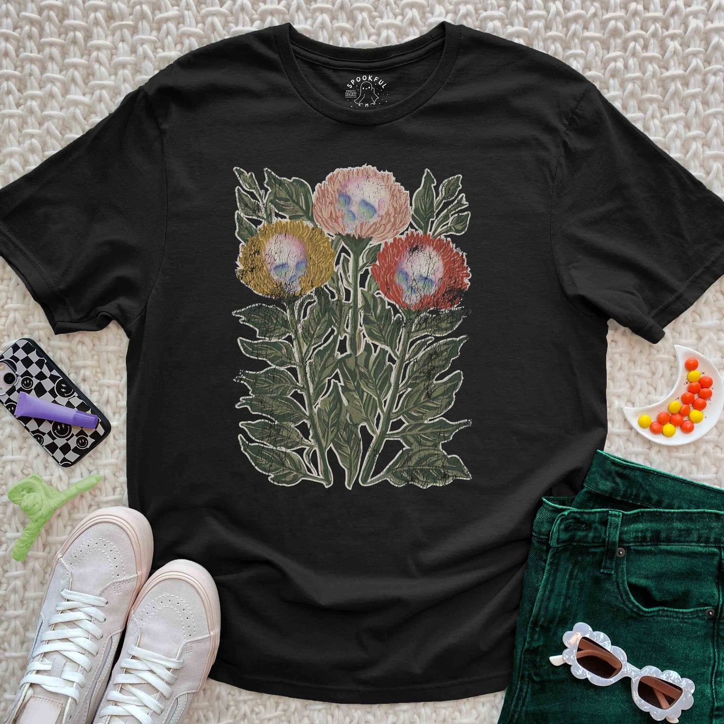 Spirit Blossoms Tee - Skull Flowers T-Shirt