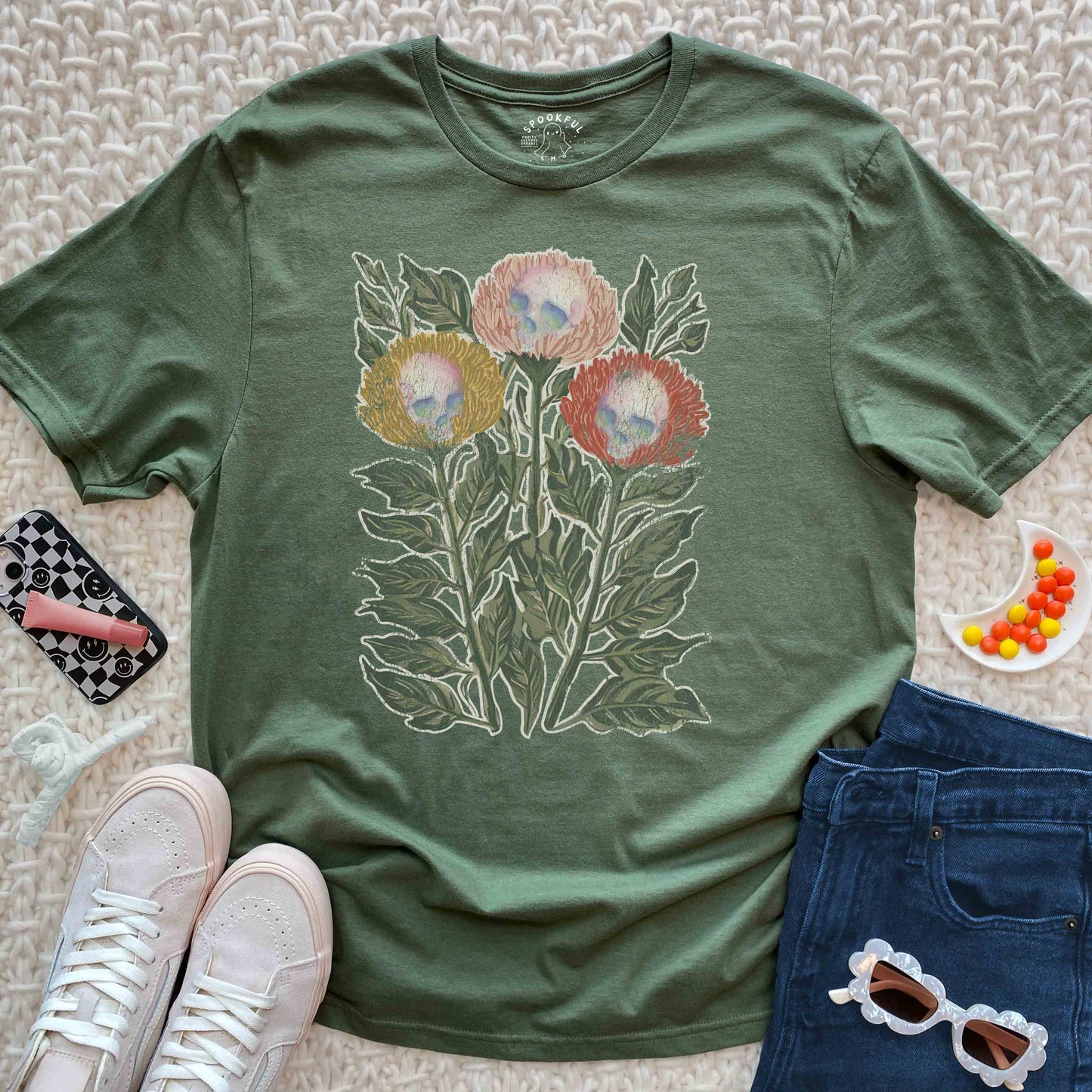 Spirit Blossoms Tee - Skull Flowers T-Shirt