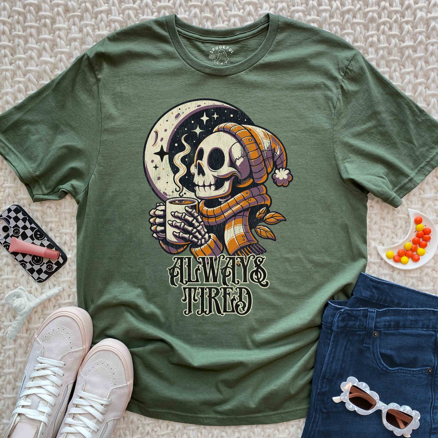 Always Tired Tee - Skeleton with Coffee T-Shirt