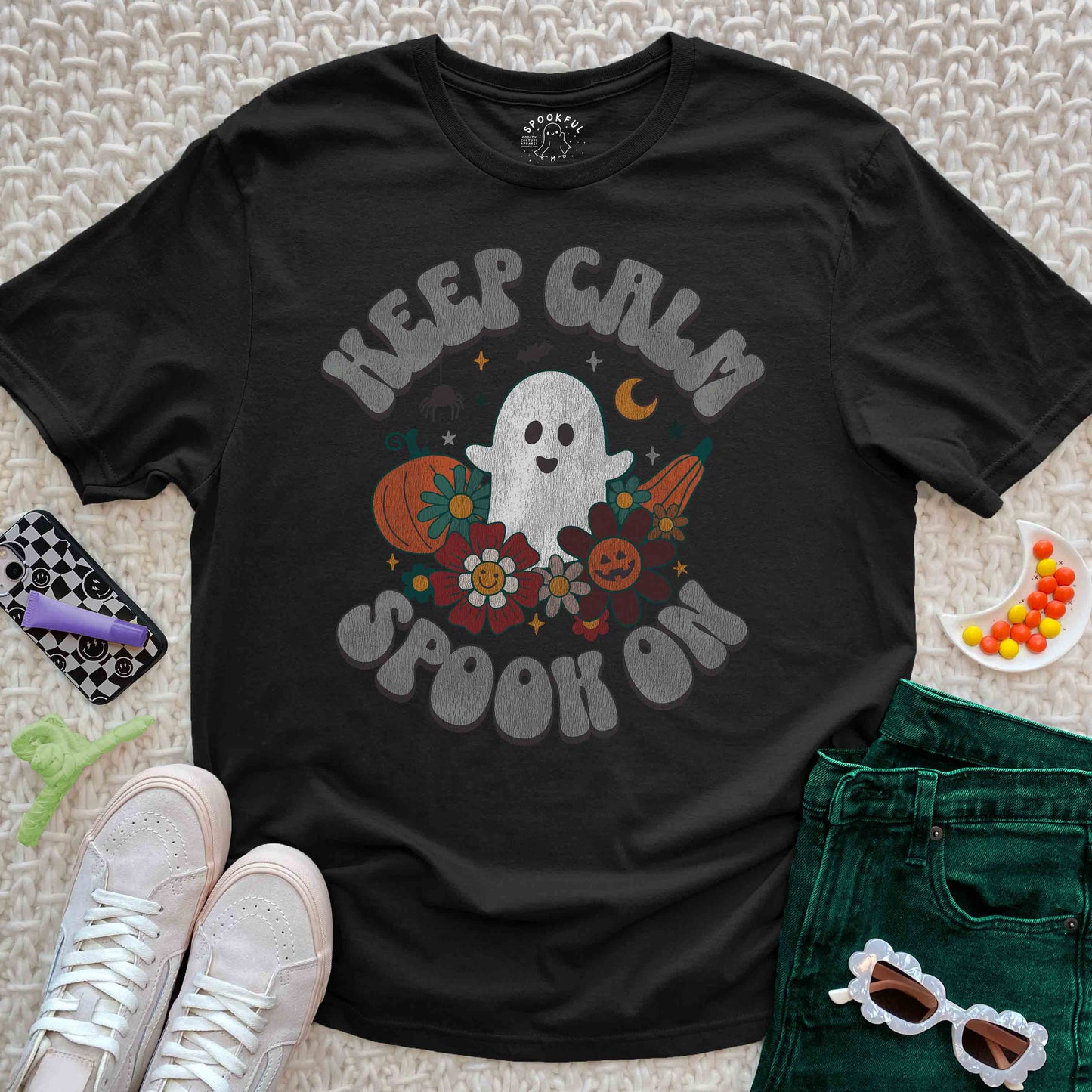 Keep Calm Spook On Tee - Halloween Season Ghost T-Shirt