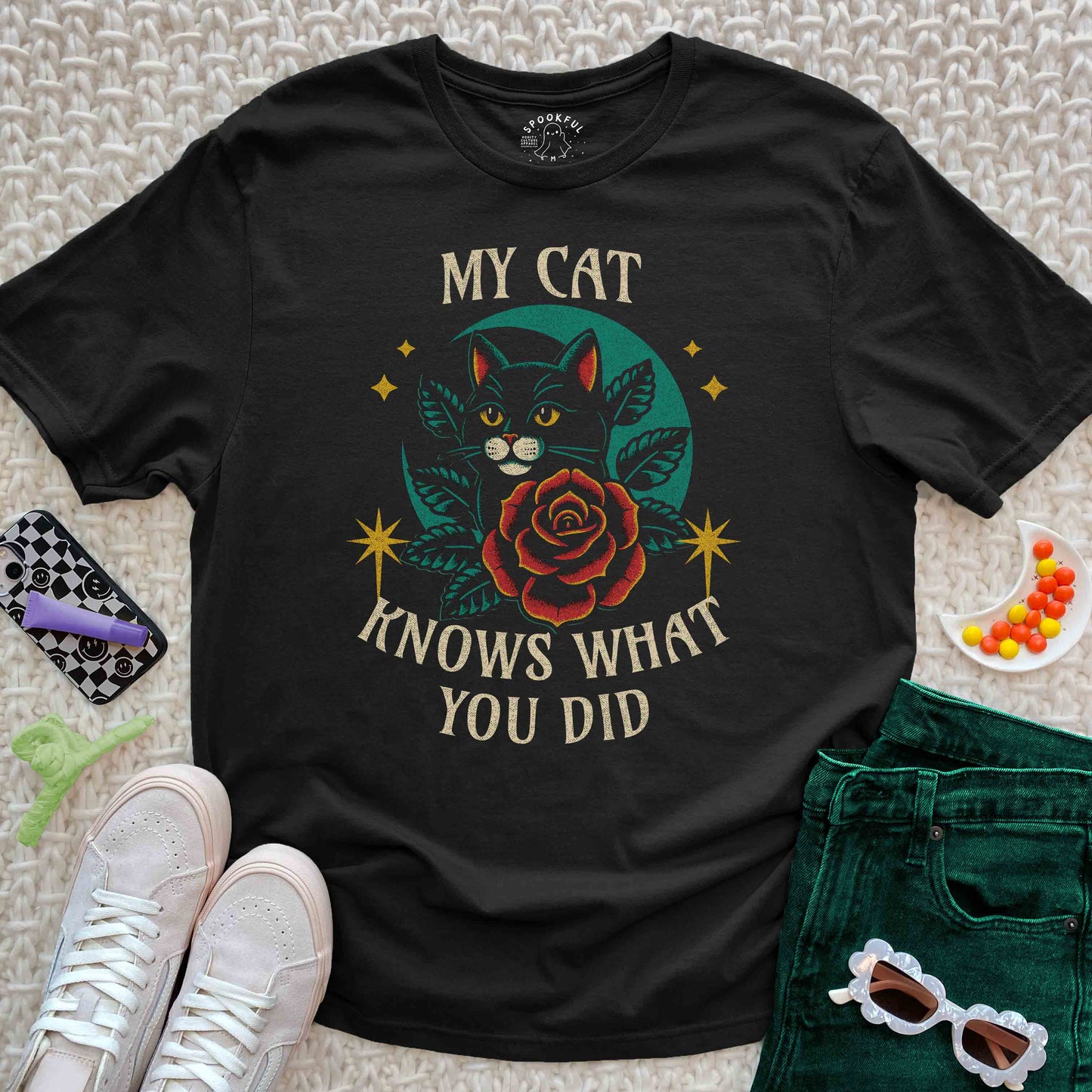My Cat Knows Tee - Tattoo Style T-Shirt