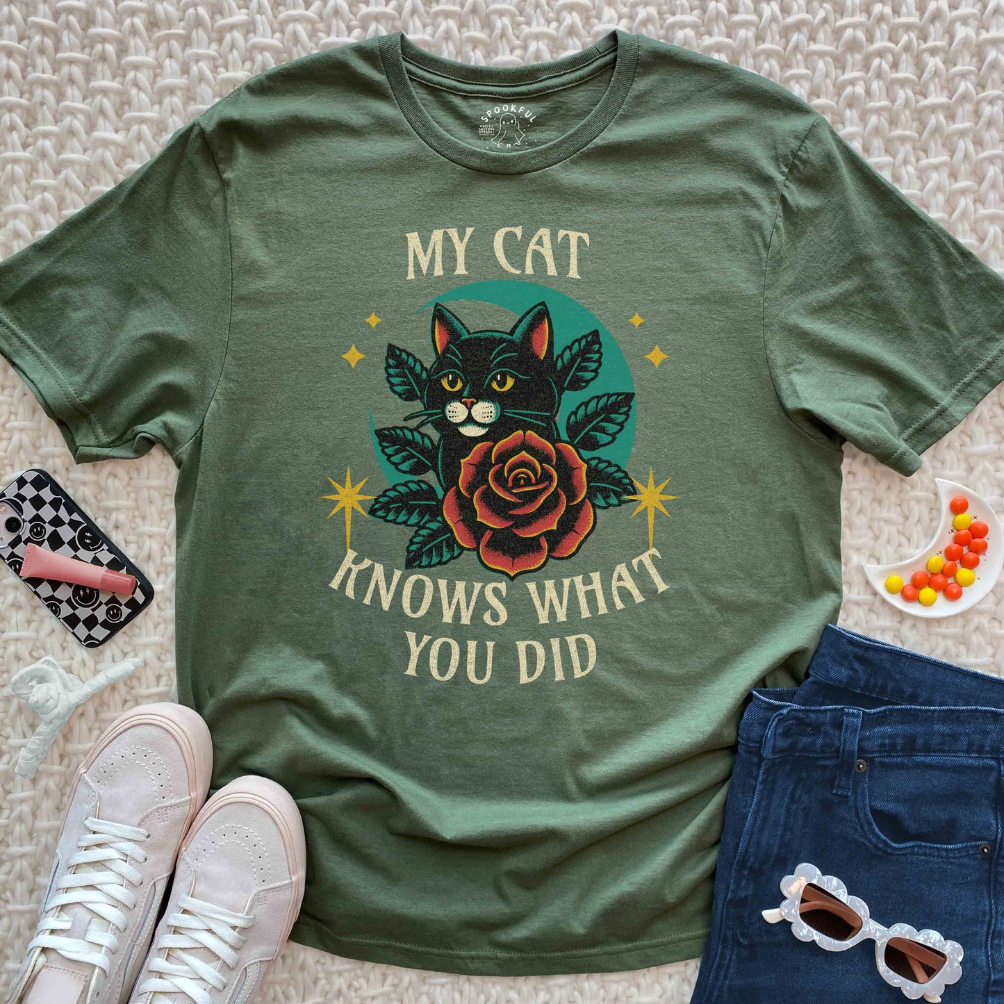 My Cat Knows Tee - Tattoo Style T-Shirt