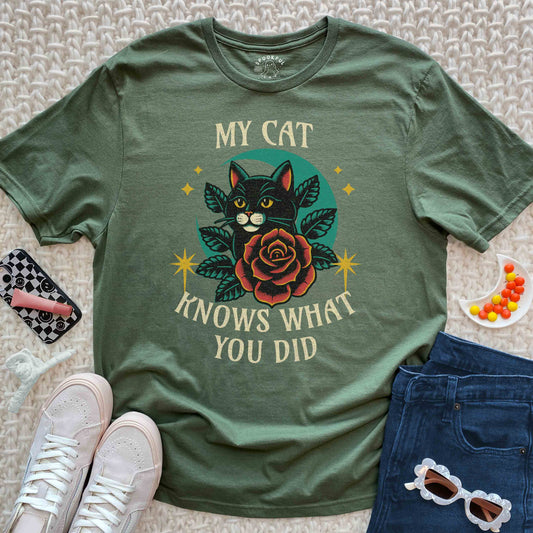 My Cat Knows Tee - Tattoo Style T-Shirt