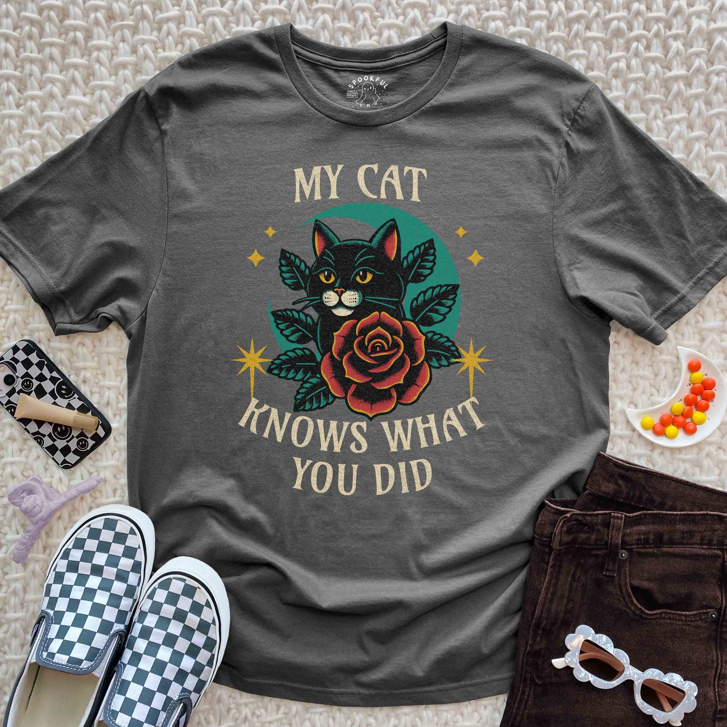 My Cat Knows Tee - Tattoo Style T-Shirt