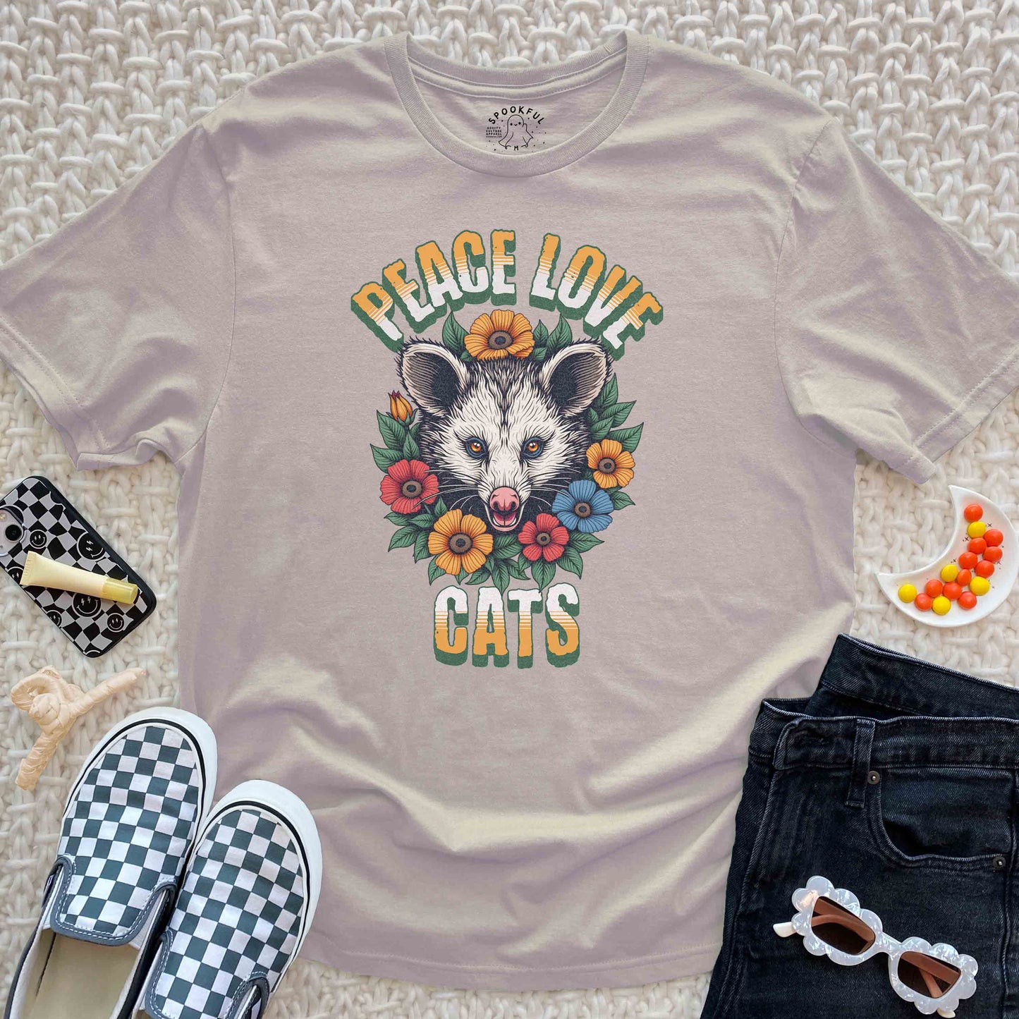 Peace Love Cats Tee - Possum Floral T-Shirt