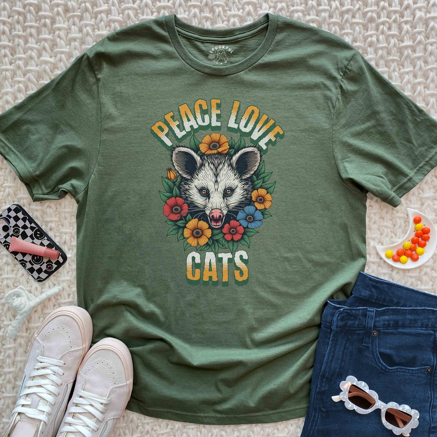 Peace Love Cats Tee - Possum Floral T-Shirt