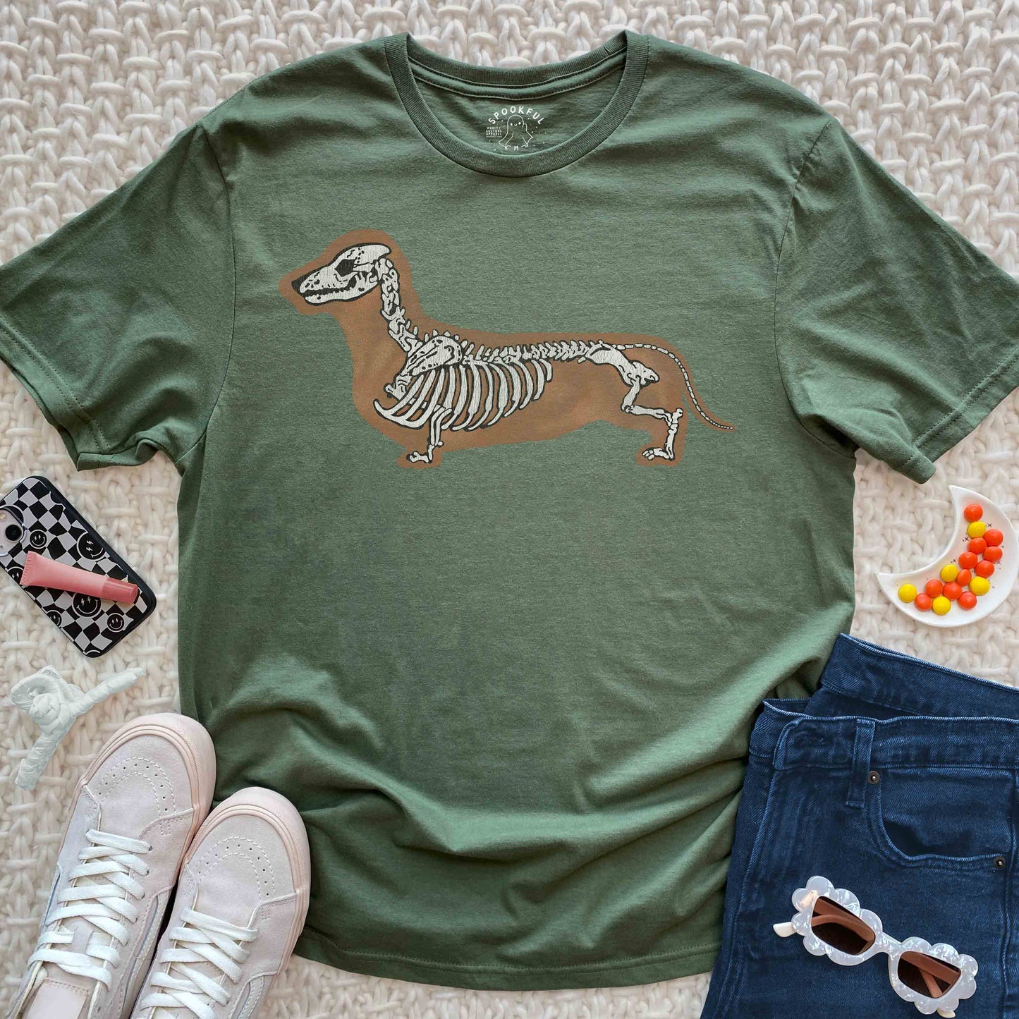 Skeleton Sausage Tee - Spooky Dachshund T-Shirt